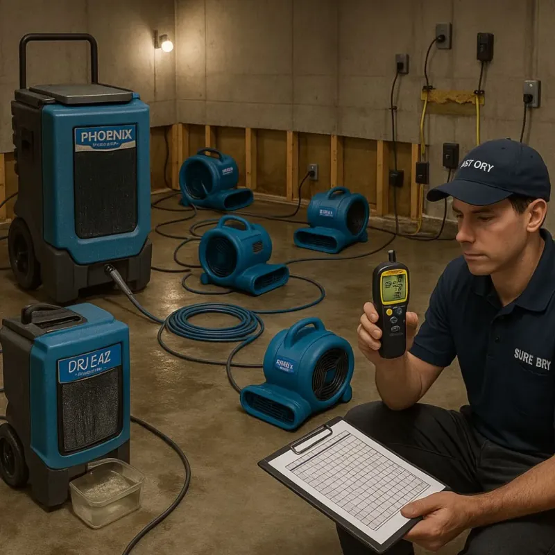 Structural Drying and Dehumidification process in McColl, SC